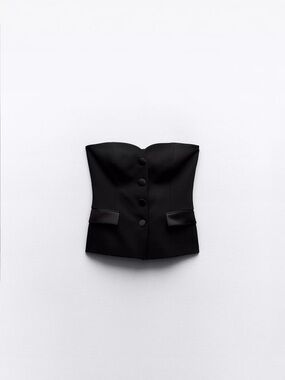 Zara Black Strapless Button-Front Bustier Top